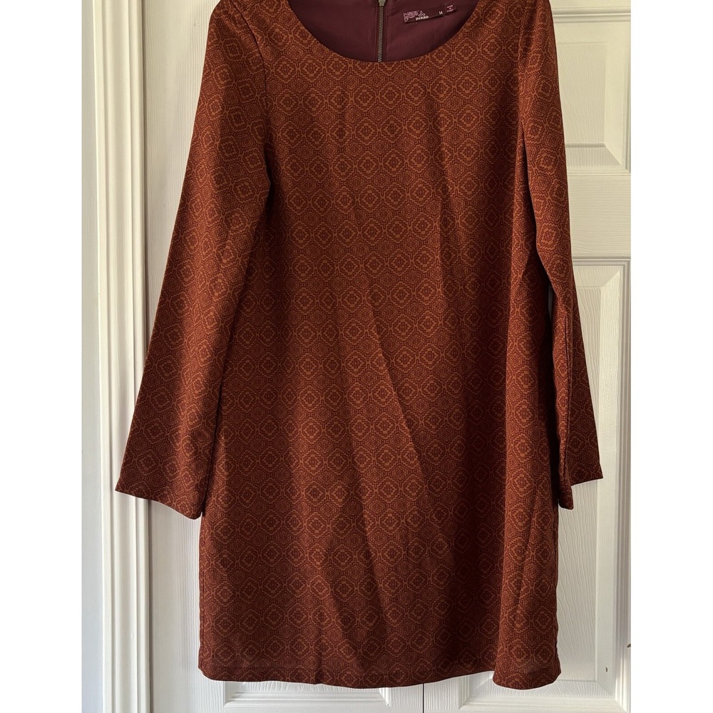 Prana M Cece Shift Dress Long Sleeve‎ Lined Geometric Pomegranate Lightweight